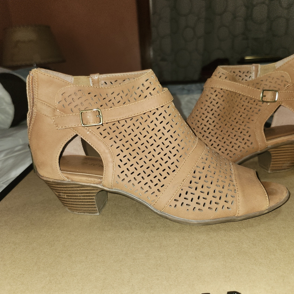 Easy Street Tan Ankle Booties with Cutout Design